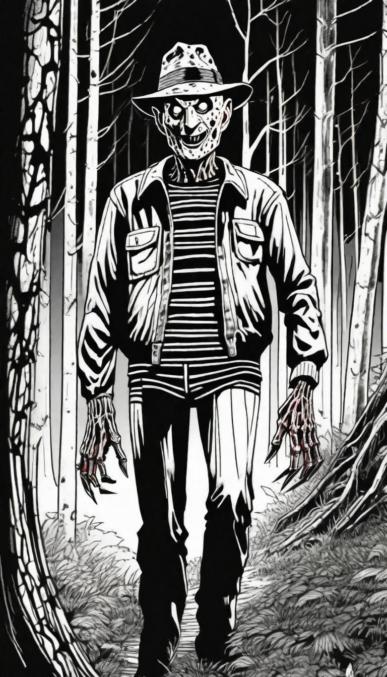 Cybernetic Freddy Krueger in Anime Style Forest