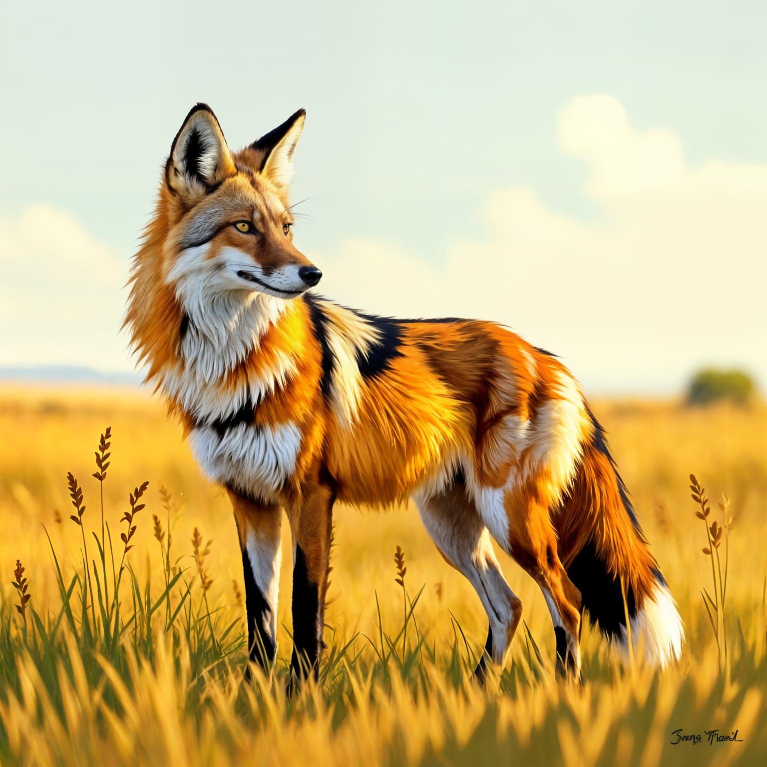 Maned Wolf in Grassy Field: South American Wildlife