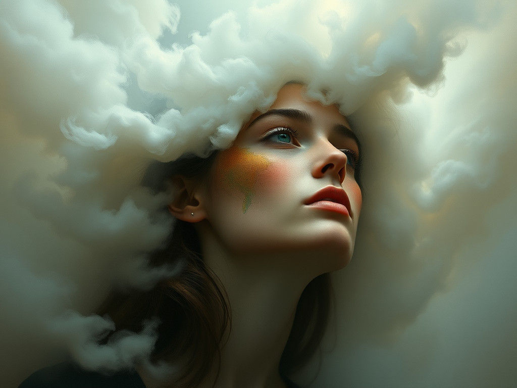 Contemplative Woman in Surreal Dreamscape