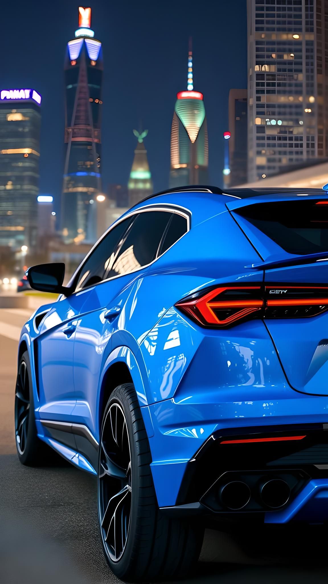 A sleek Lamborghini Urus in a vibrant shade of electric blue