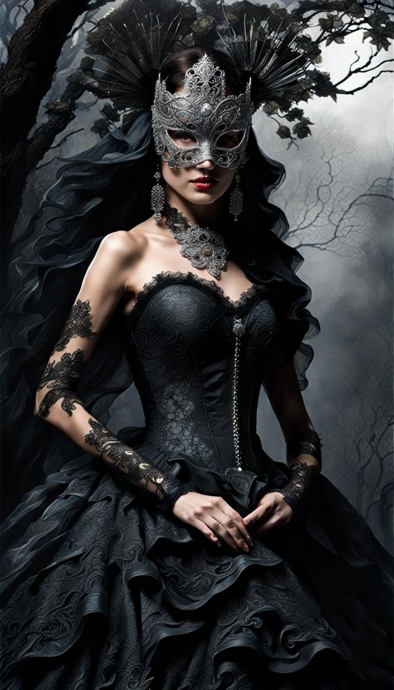 Nightmarish Angel in Gothic Masquerade Ballgown