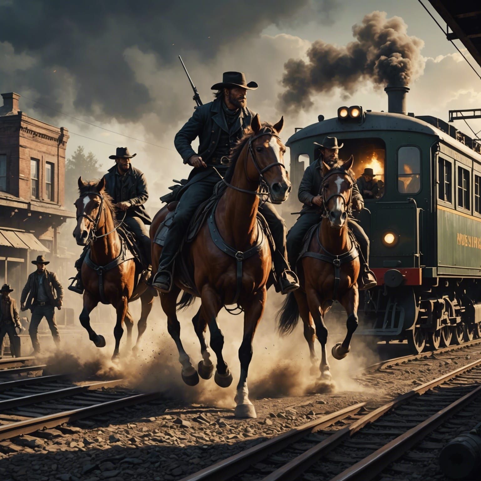 Outlaws Robbing a Train: Epic Masterpiece