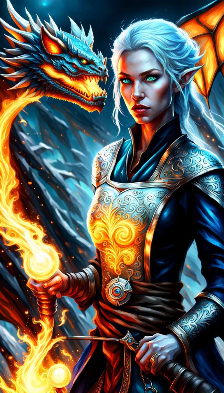 Elemental Mage with Dragon in Photorealistic Style