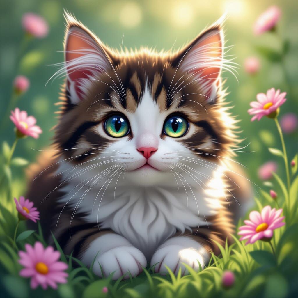 Adorable Cat with Vibrant Colors and Sleek Lines