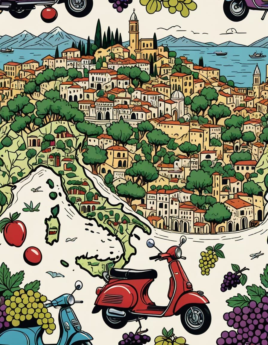 Italian Landmarks in Hand Drawn Style