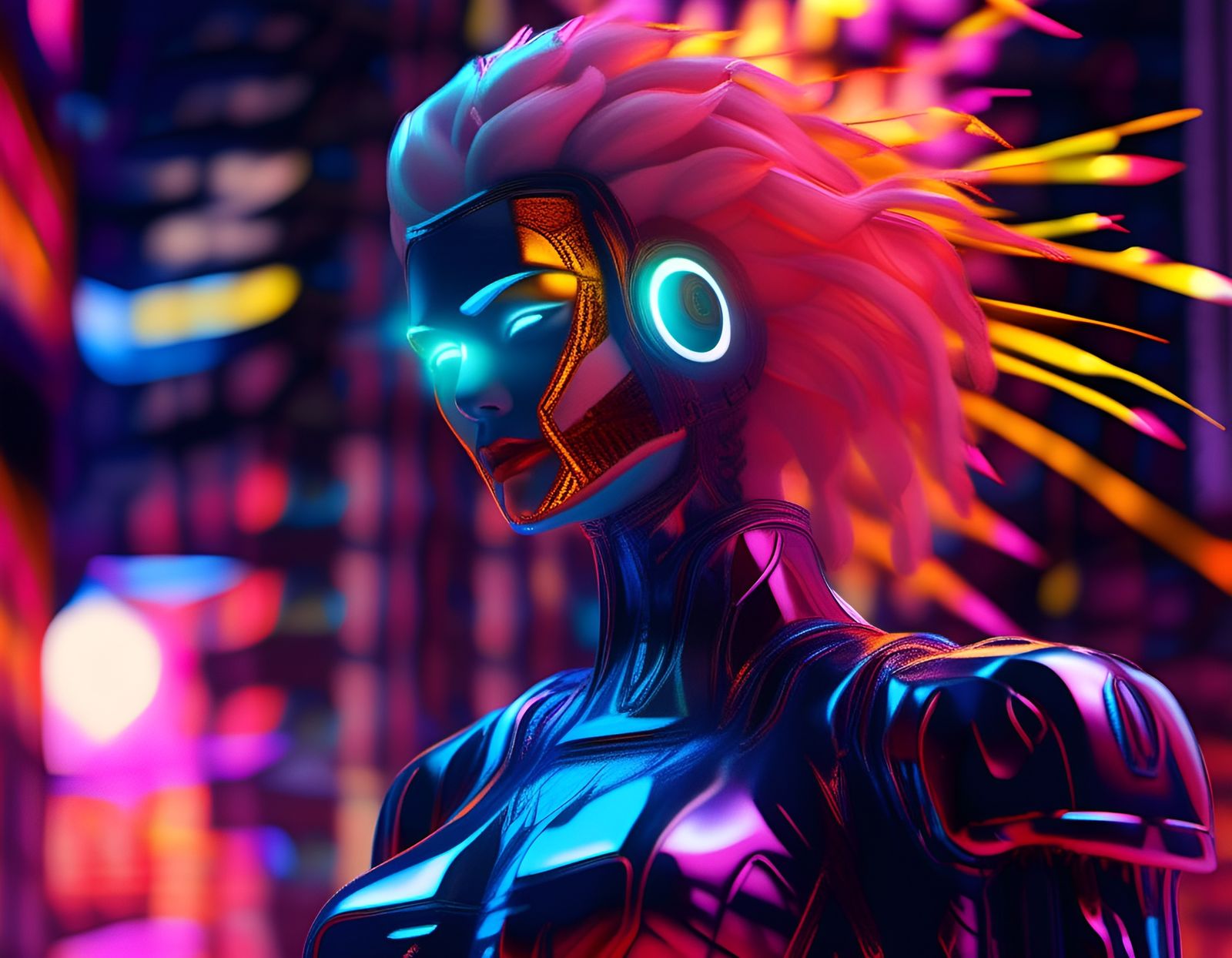 Transgender Robot Superhero in Luminescent VRay Art
