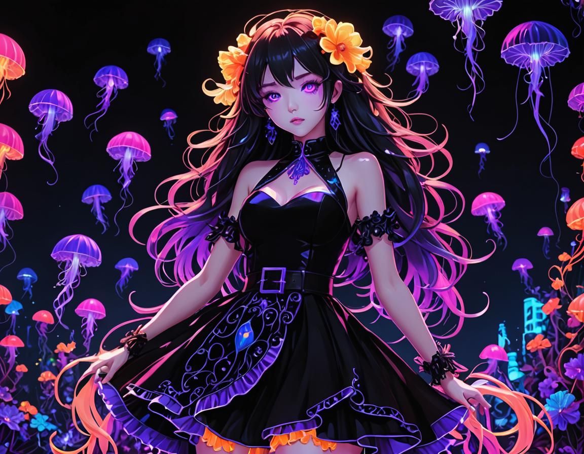 Jellyfish Pastel Goth Dress in Neon 3D Anime Art
