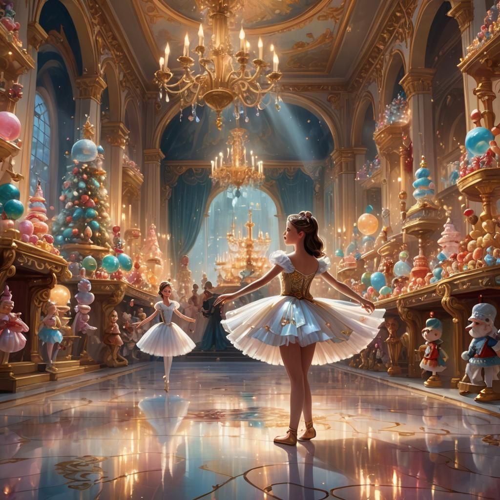 Ballerina and Nutcracker in Fantastical Ballroom Art