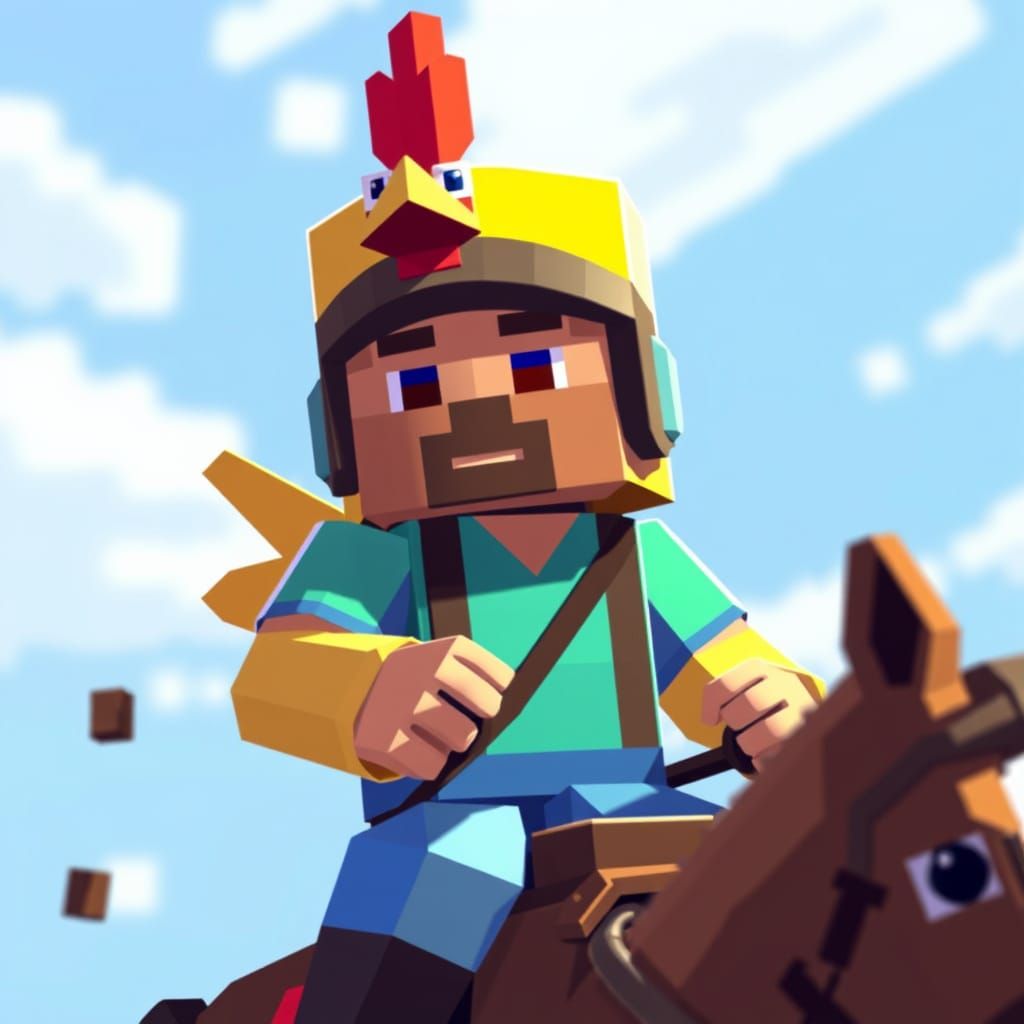 Minecraft Steve in a Vibrant Chicken Jockey Outfit