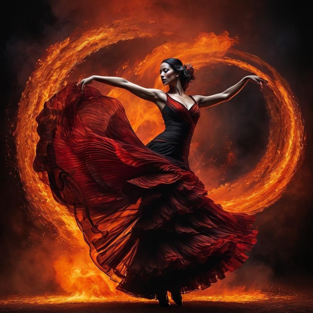 Ethereal Flamenco Dancer in Fire Energy, Abstract Digital Pa...