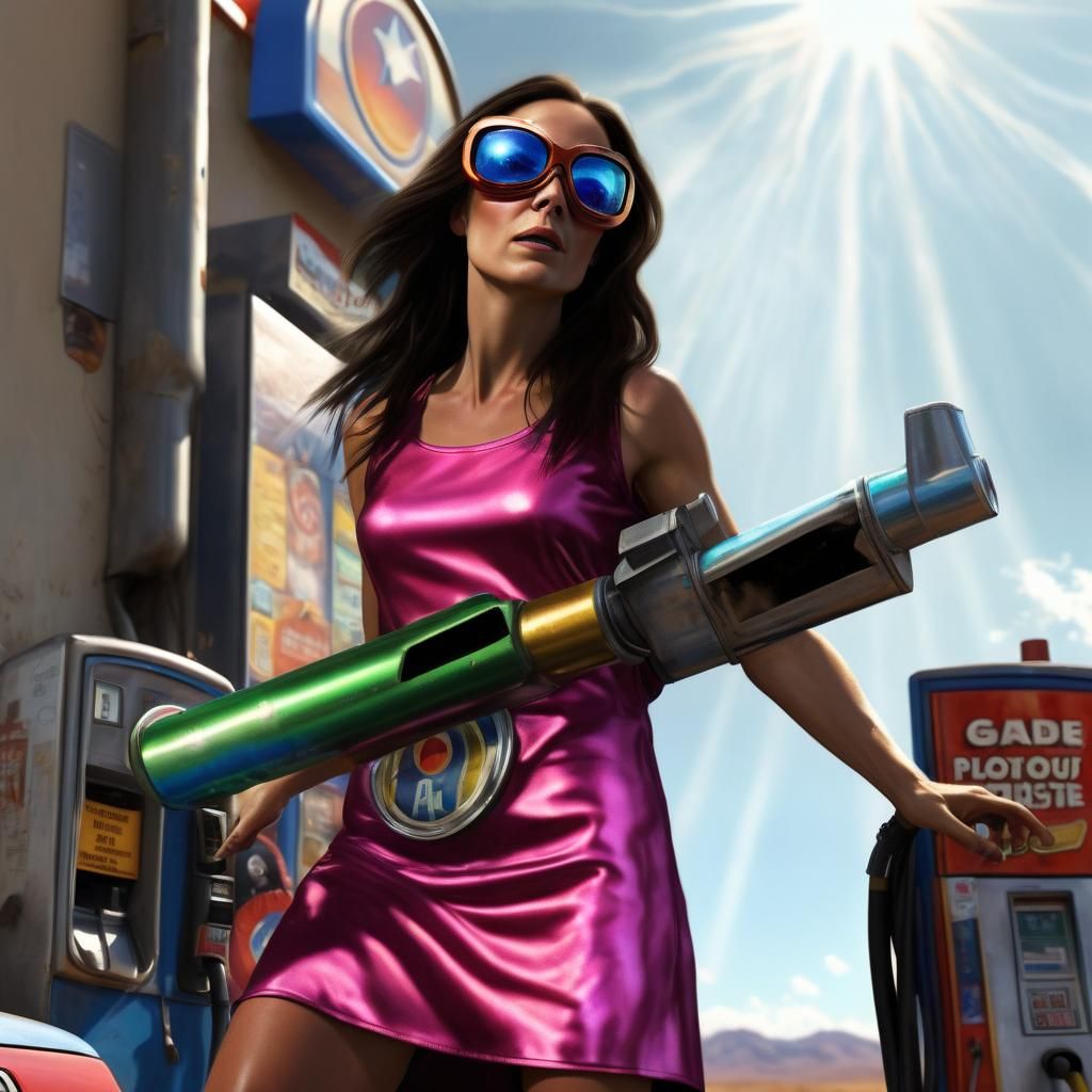 Gasoline Superhero Soaring: Surreal Photorealistic Artwork