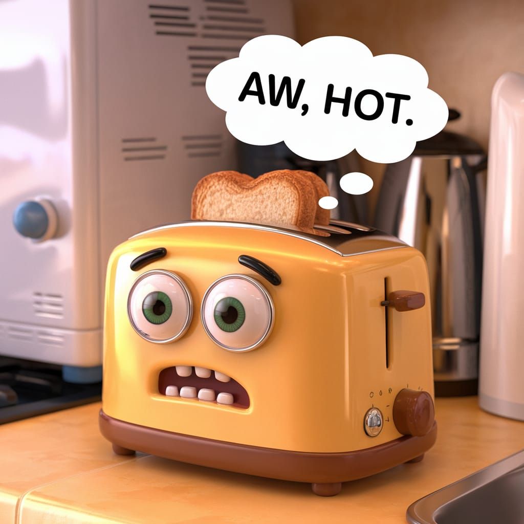 Terrified Toaster in Pixar Style