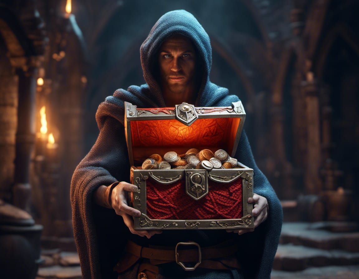 Crochet Thief Protecting Treasure: D&D Matte Painting