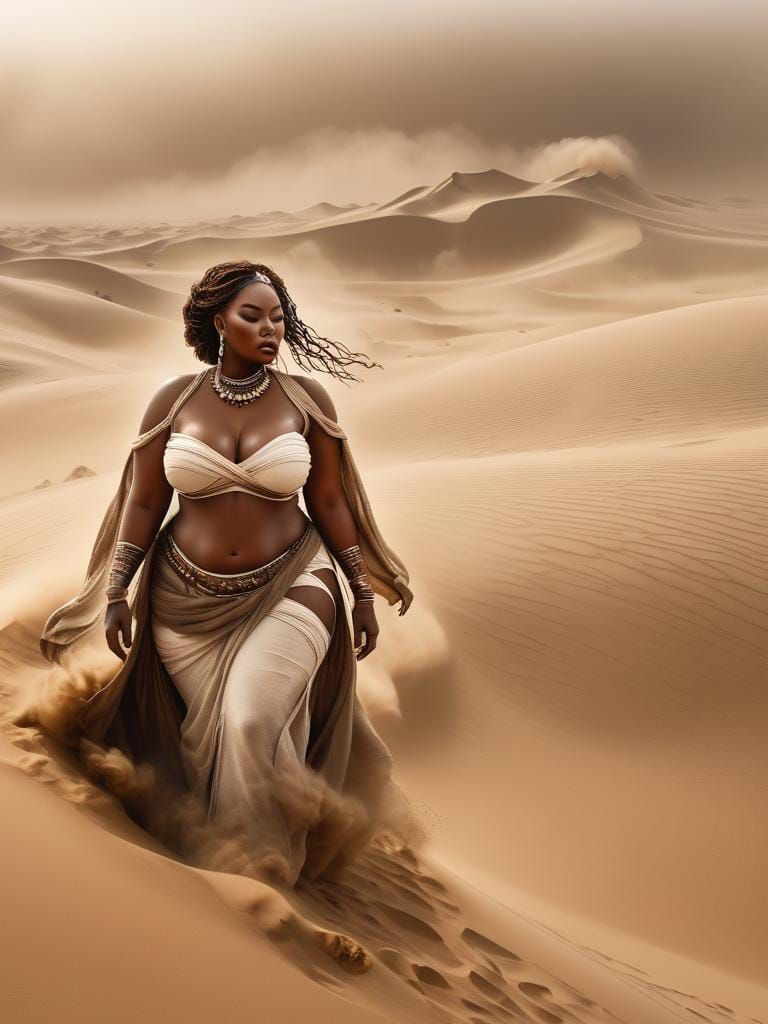 Ebony Goddess in Desert Dust Storm