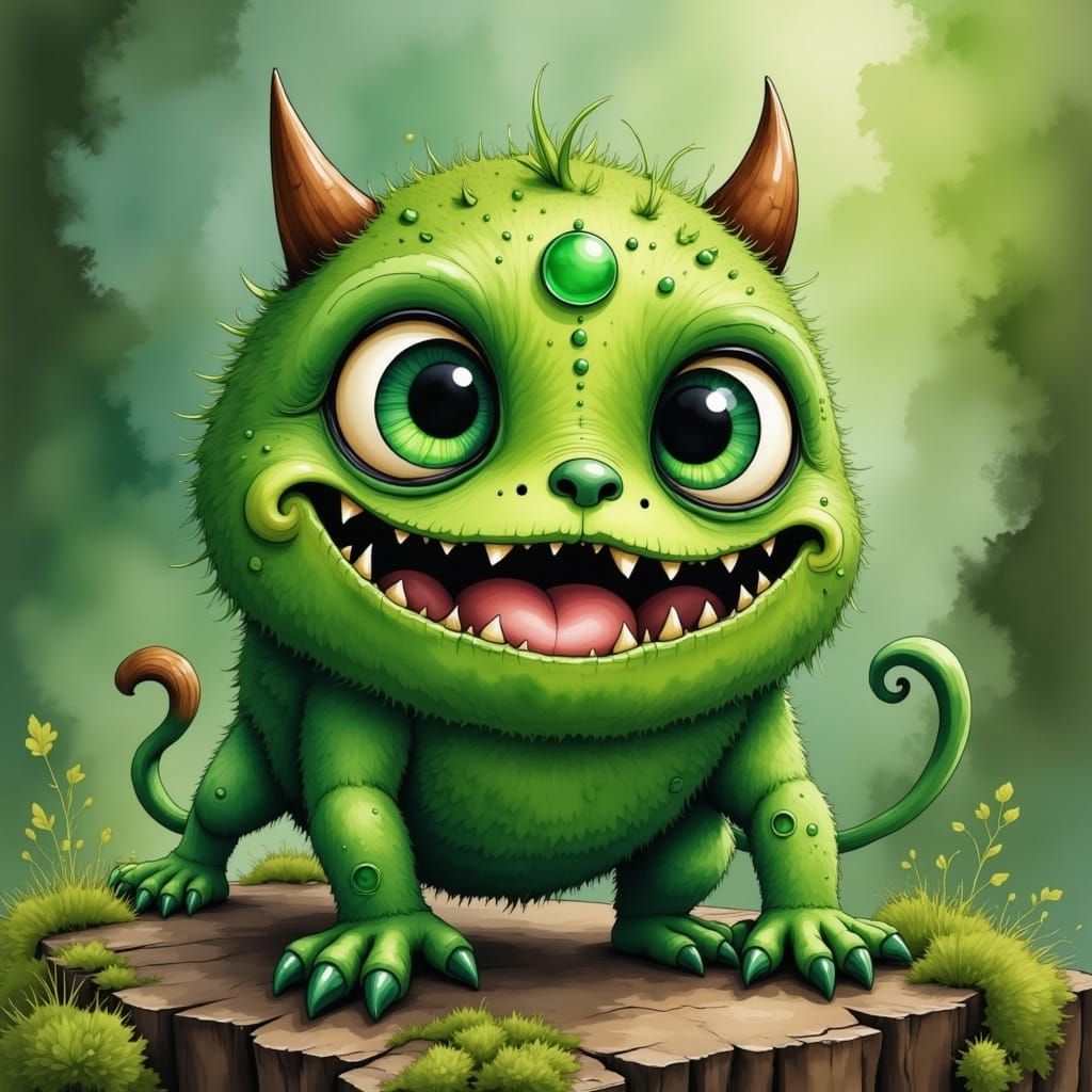 Mossy Monster with Shining Eyes, Digital Art