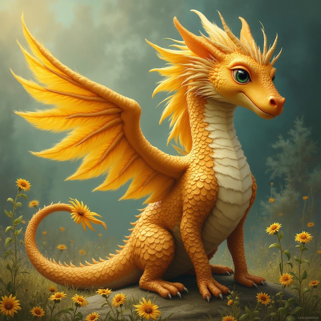 Whimsical Dragon in Folkloric HILDA Style