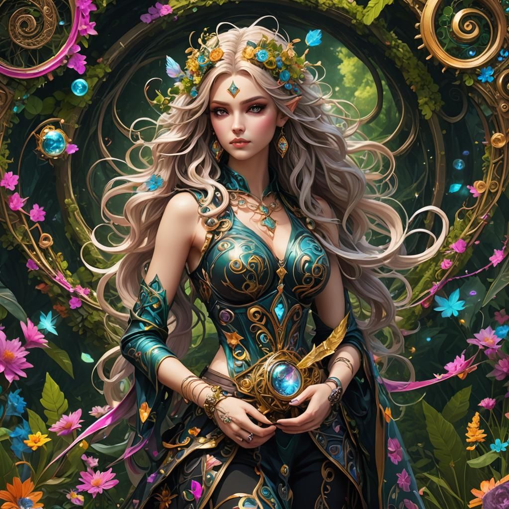 Pixie Spellcaster with Geometric Magic in Fantasy Art