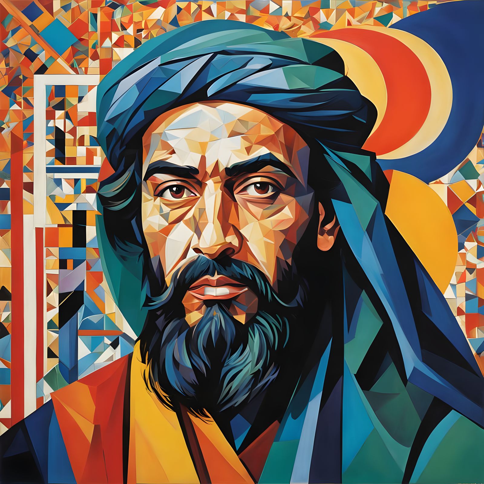 Surreal Portrait of Khalid ibn al-Walid in Abstract Cubist S...