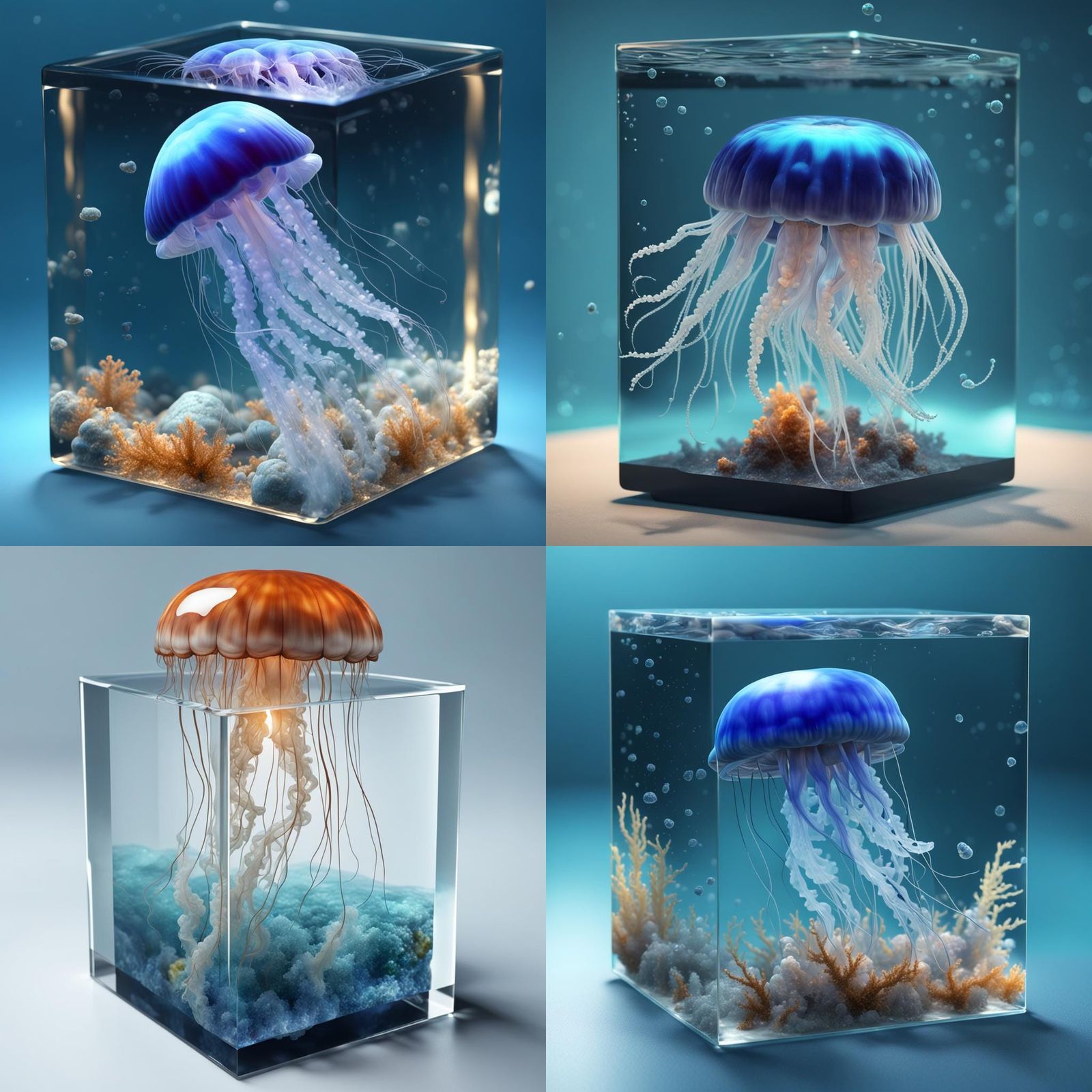 Jellyfish in Resin Cube: Hyperrealistic 4K Art