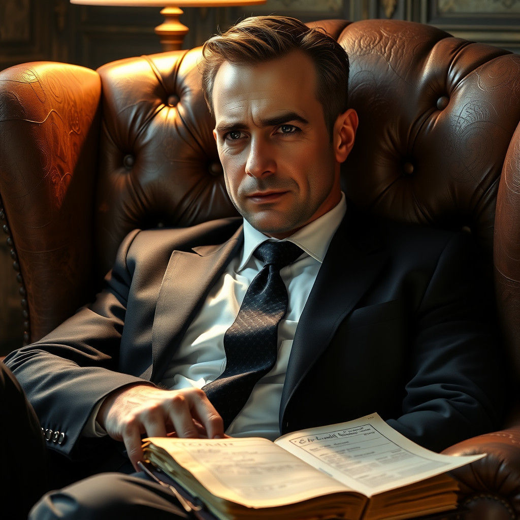 Suave Russian Man in Antique Armchair, Jeremy Mann Style