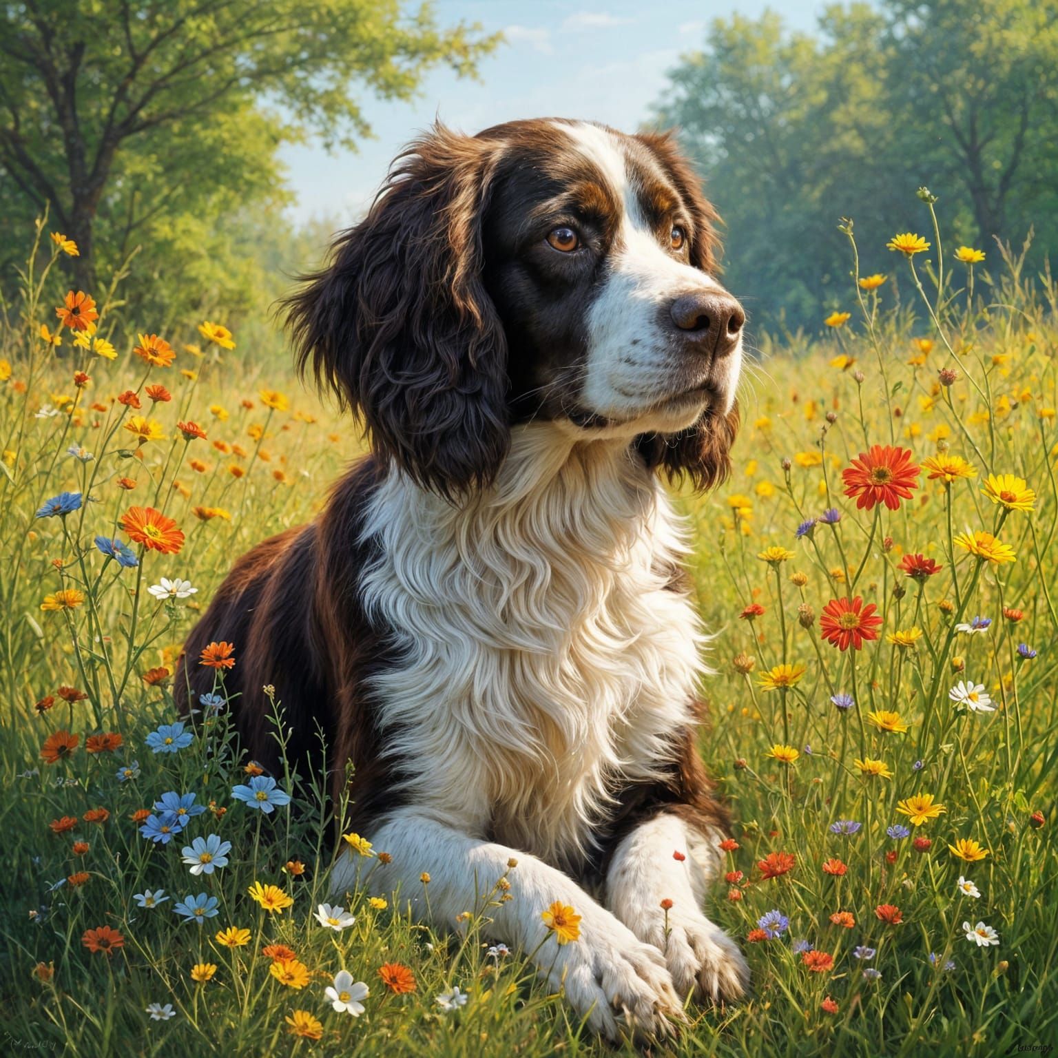 English Springer Spaniel in Oil Painting Style
