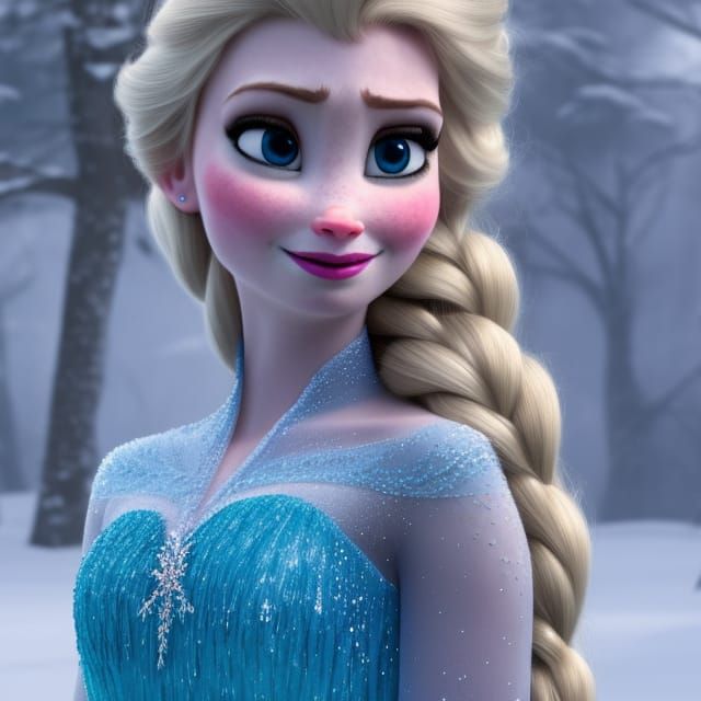 Queen Elsa Portrait in Snowy Setting, Photorealistic 8k