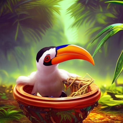 Baby Toucan in Amazon, Fantasy Concept Art