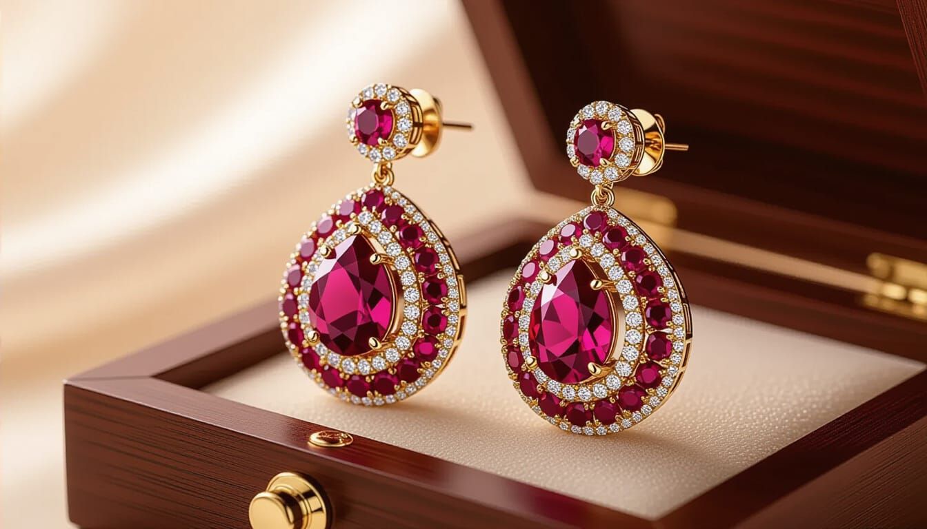Regal Ruby and Diamond Earring in 3D Style