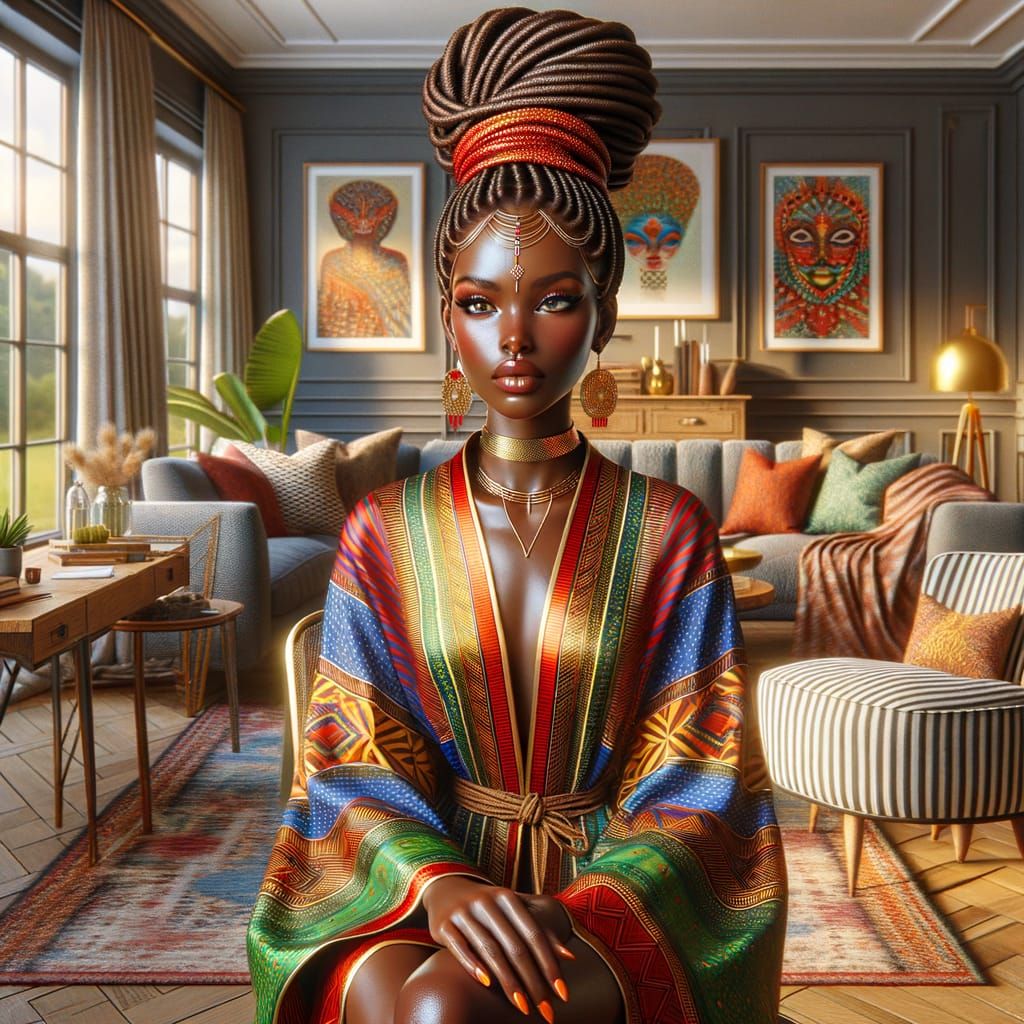 Woman With Crown Braid in Cozy Bohemian Room Digital Art