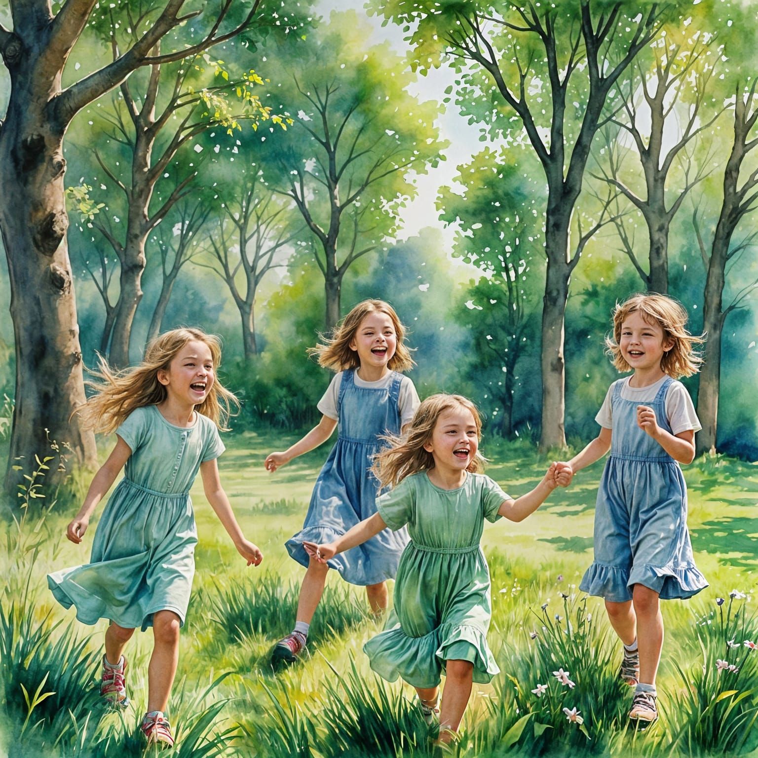 Children Playing: A Watercolor Painting