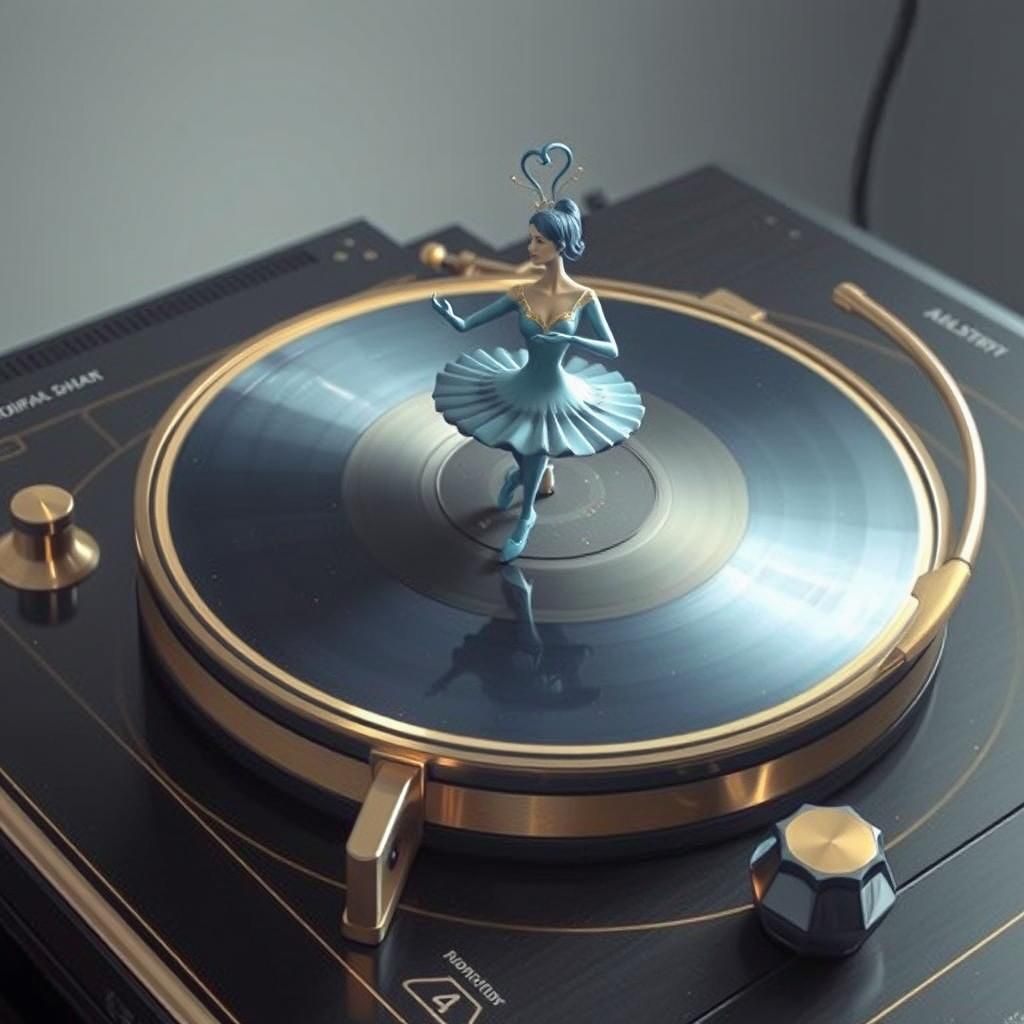 Ballerina on Record Player in Hyper-Realistic Style