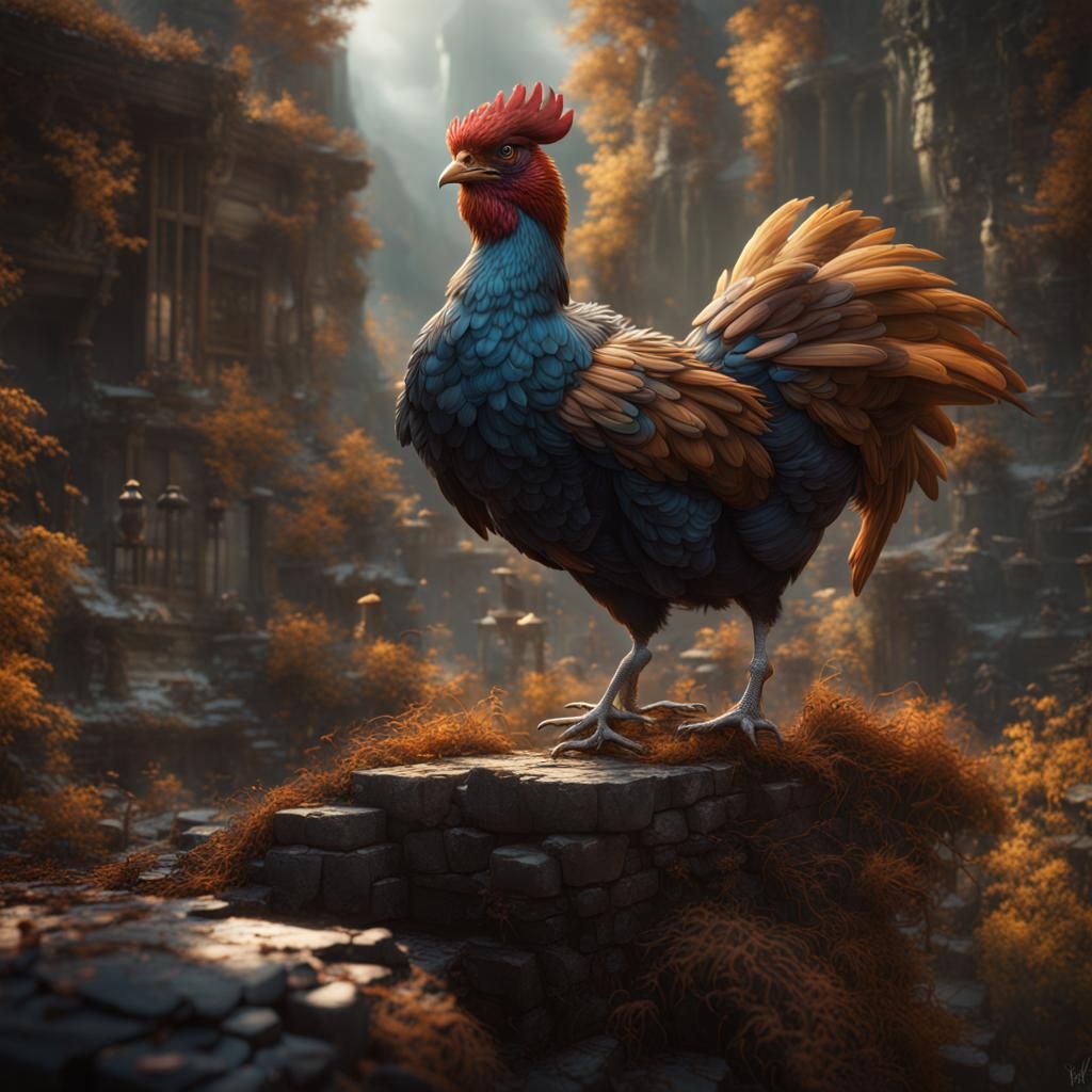 Detailed Fowl Matte Painting in Deep Color