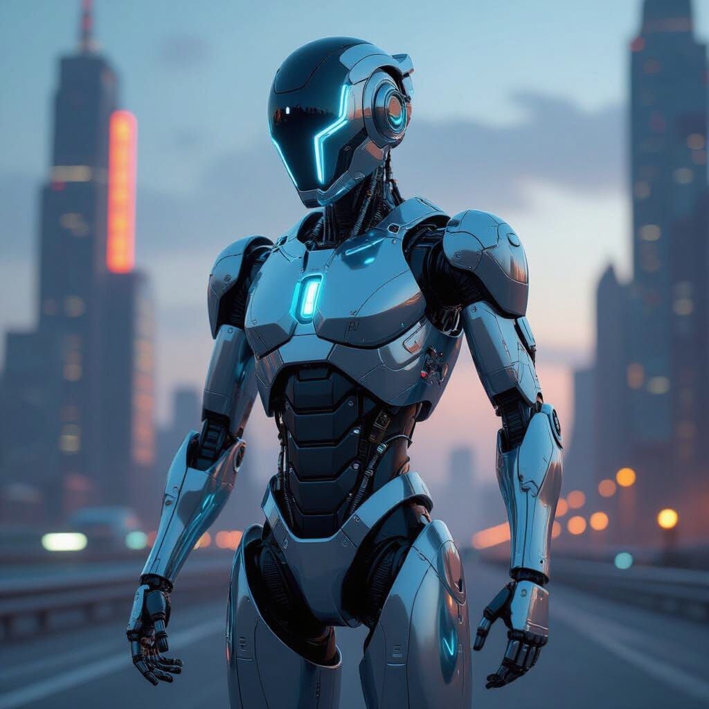 Futuristic Robot with Glowing Circuits in Sci-Fi Style