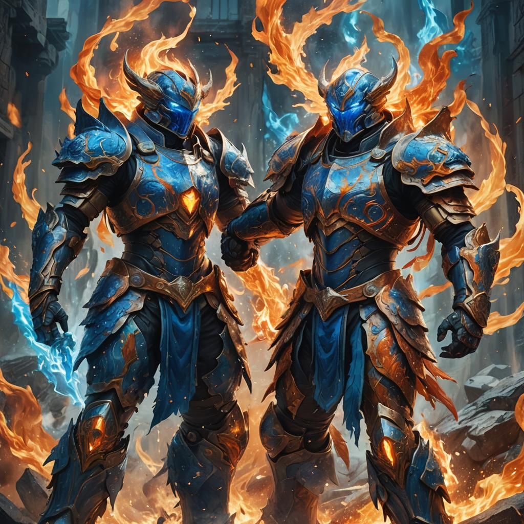 Elemental Warriors: Air and Fire in Hyperrealistic Concept A...