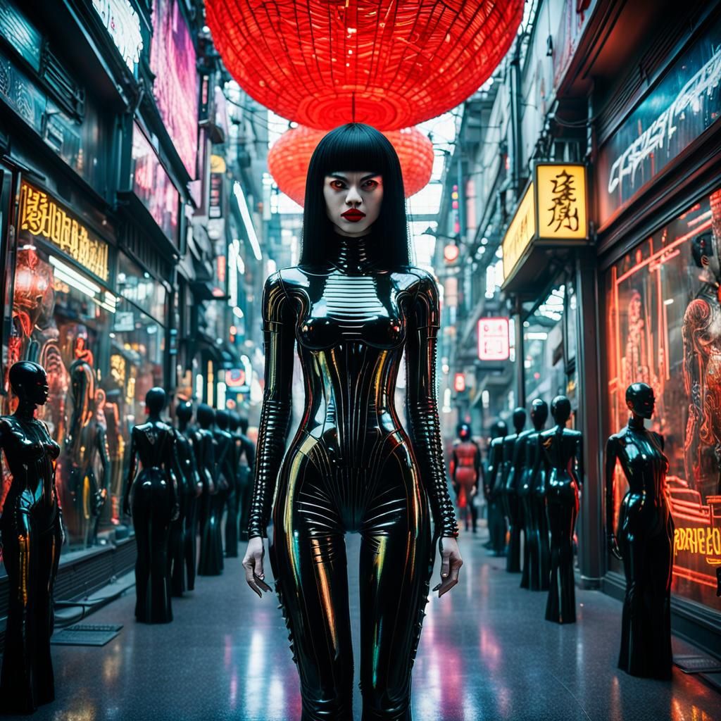 Cyberpunk Asian Woman in Hibiya Street