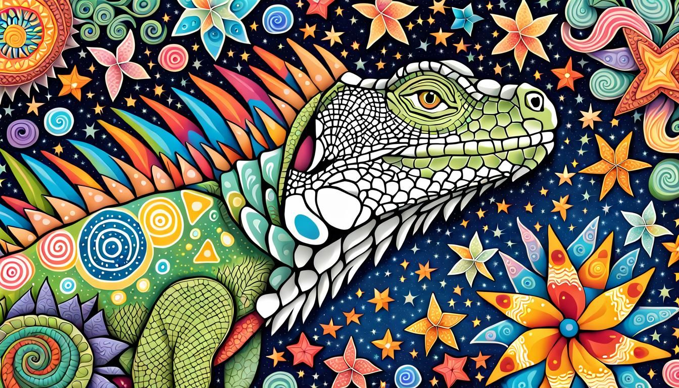 Iguana in Cosmic Zentangle Vortex of Stars