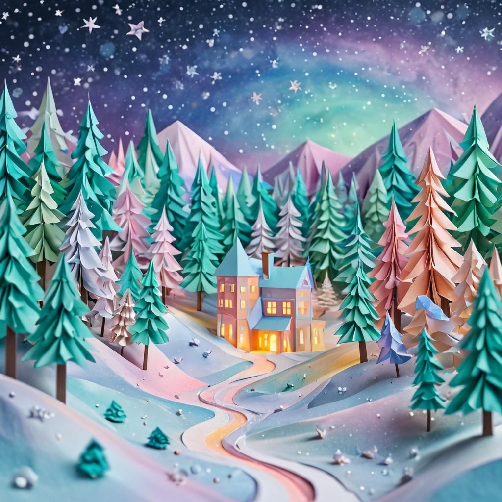 Winter Forest Path Origami Paper Sculpture