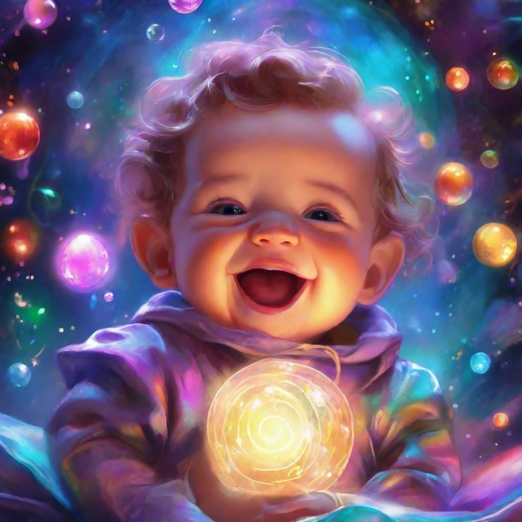 Fantasy Concept Art: Laughing Baby in Mystical Realm