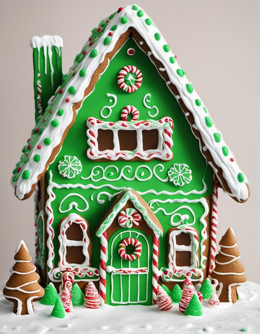 Festive Green Gingerbread House