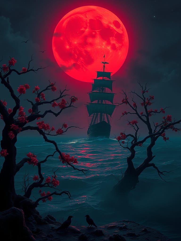 Mysterious Tall Ship on Dark Waters