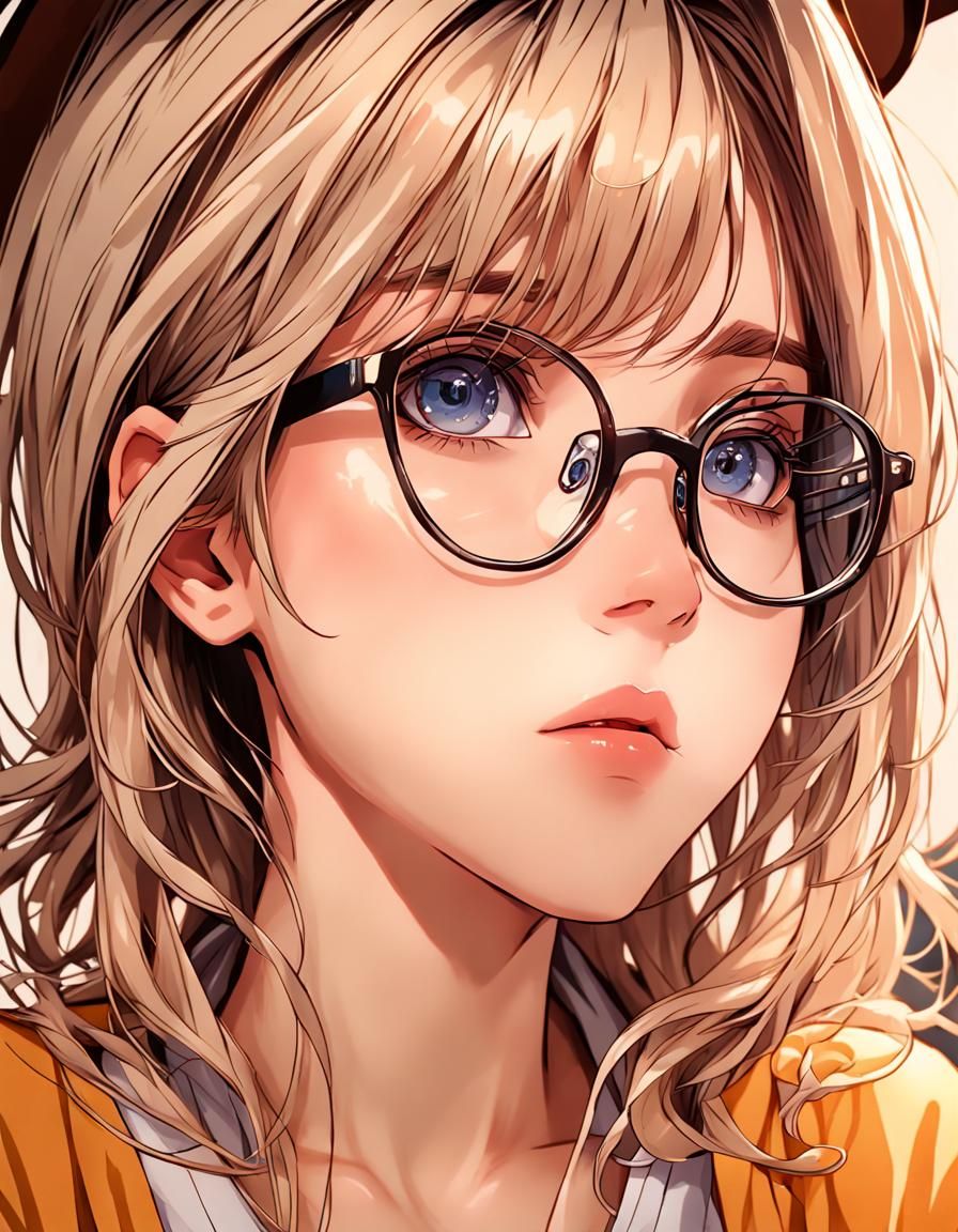 Anime Style Woman with Glasses in 3D Rendering