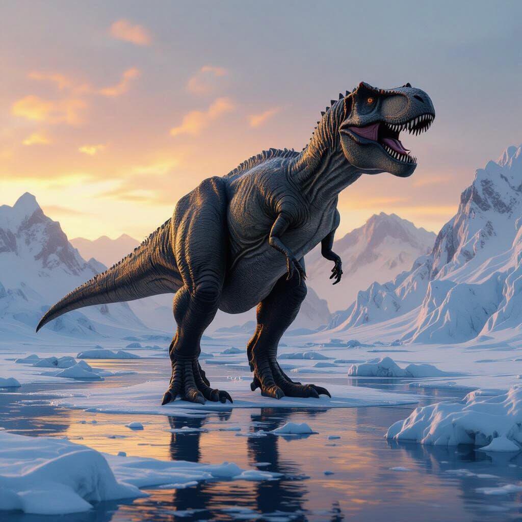 T-Rex on Ice in a Realistic Style