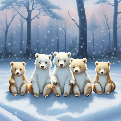 Anime Style Cub Bears Chatting with Squirrel