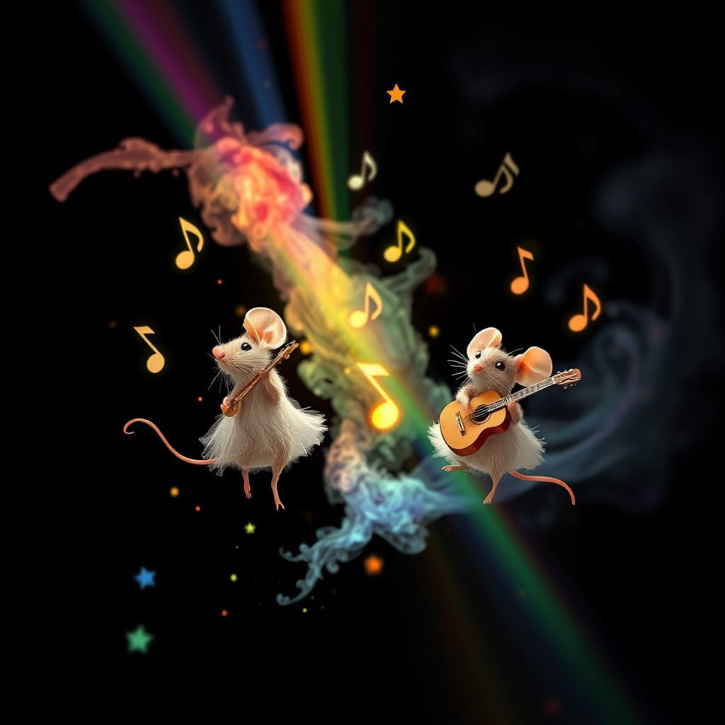 Whimsical Mice Orchestrate Rainbow Symphony in 3D