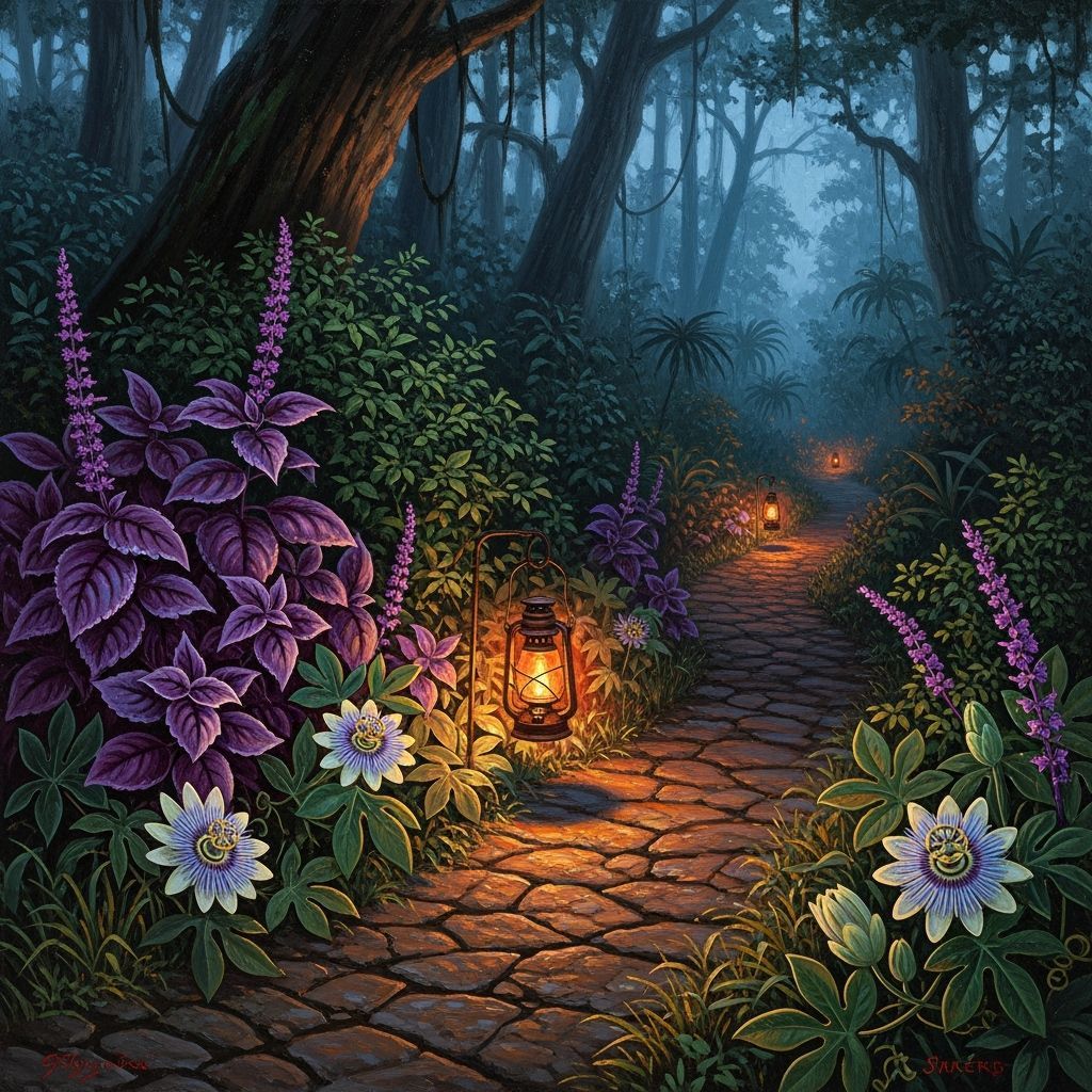 Jungle Path at Night in Oil Painting Style