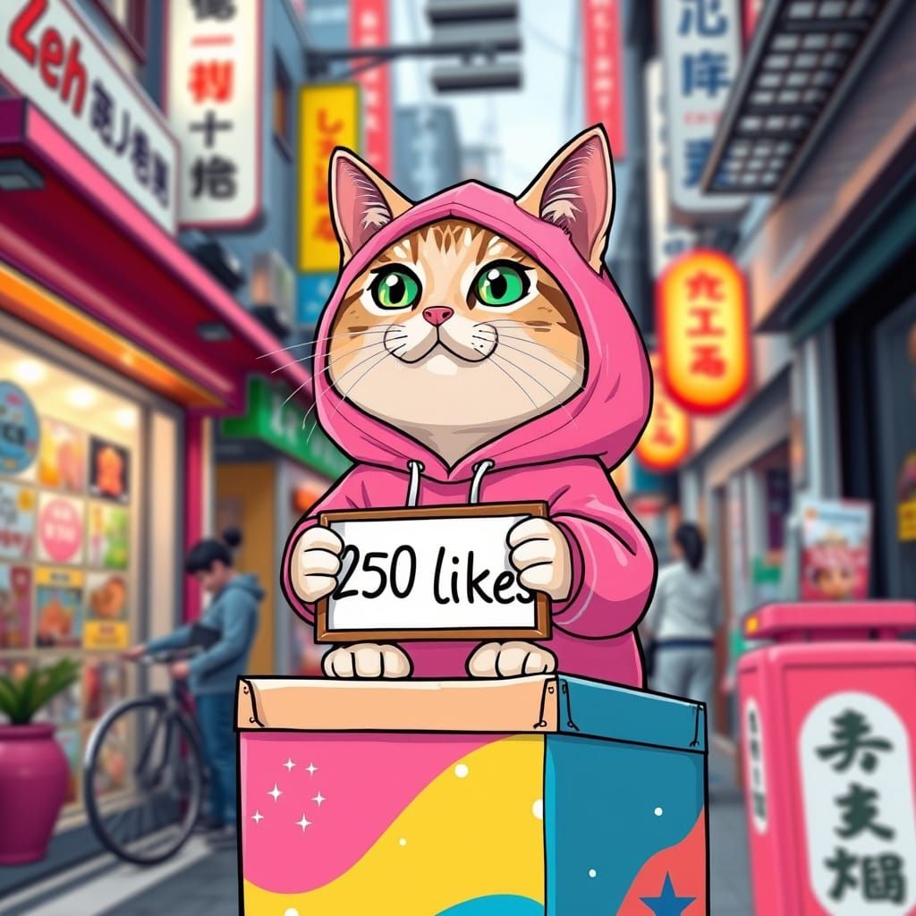 Adorable Cat in Tokyo Street: Pop Art Style