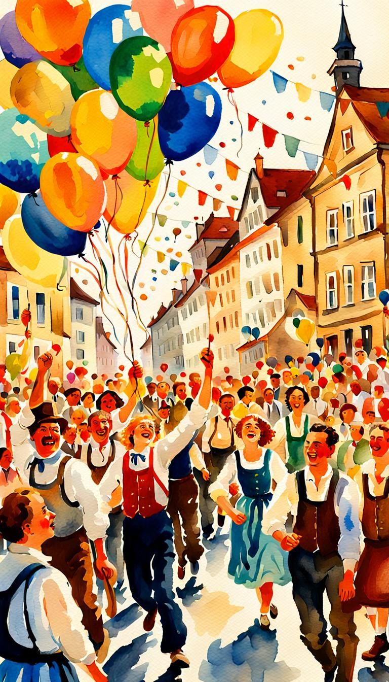 Oktoberfest Parade in Watercolor Style