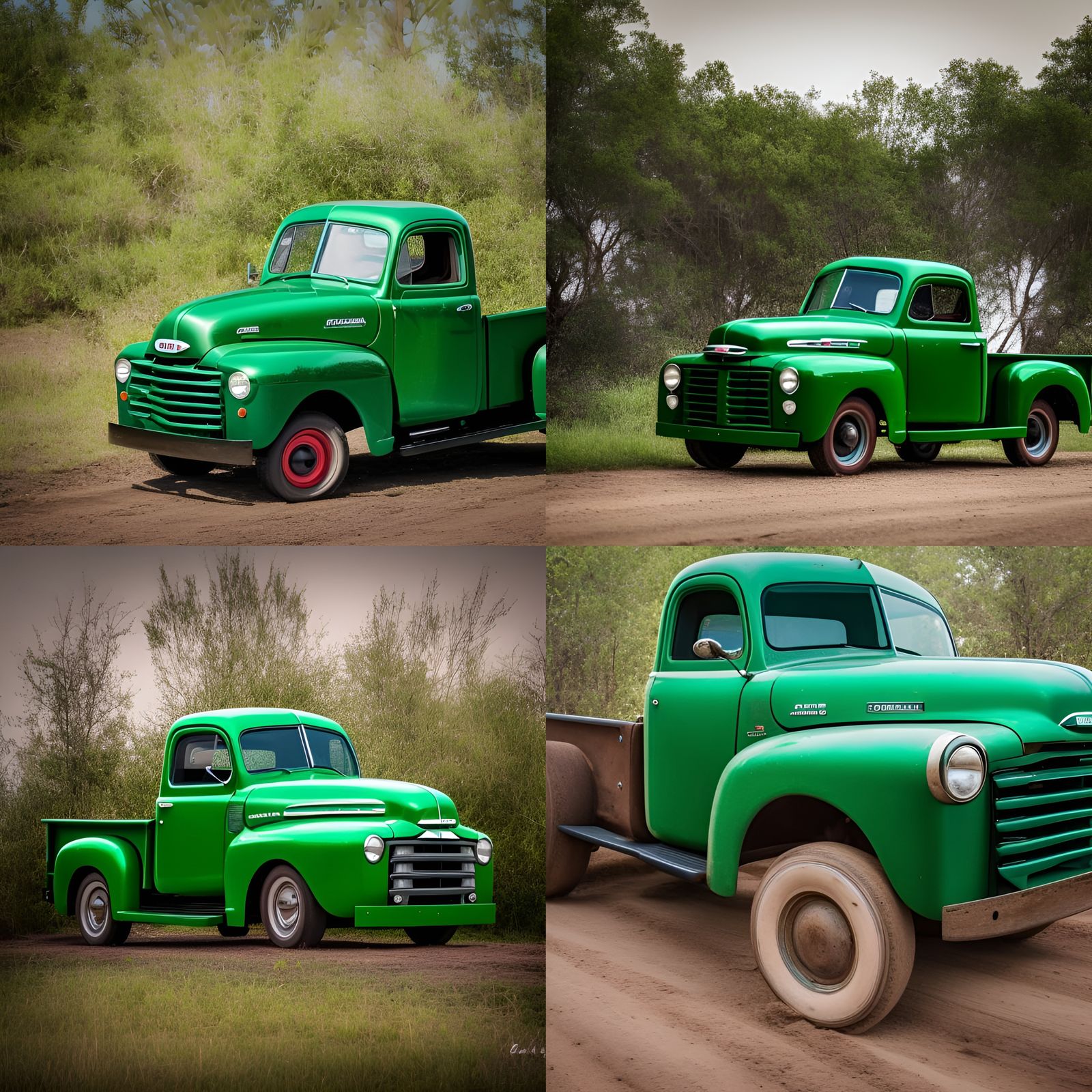 1950s Green Ford Truck on Dirt Road: Photo