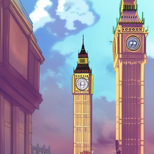 Anime Style Big Ben with Natural Lighting