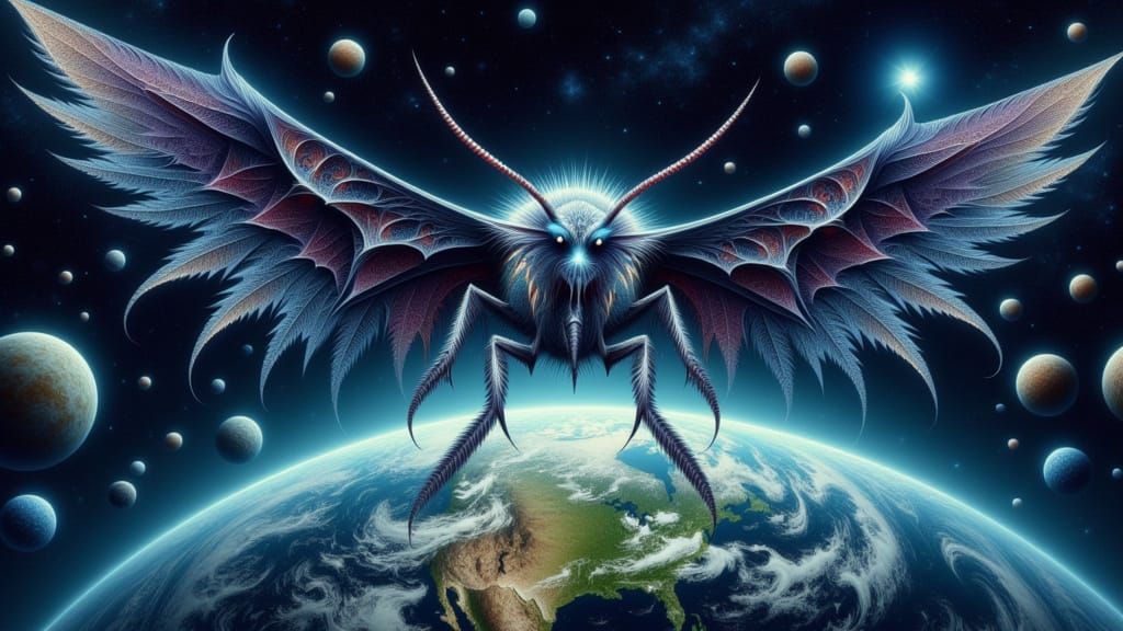 Gargantuan, Grotesque Moth Devours the Earth in Dark Surreal...